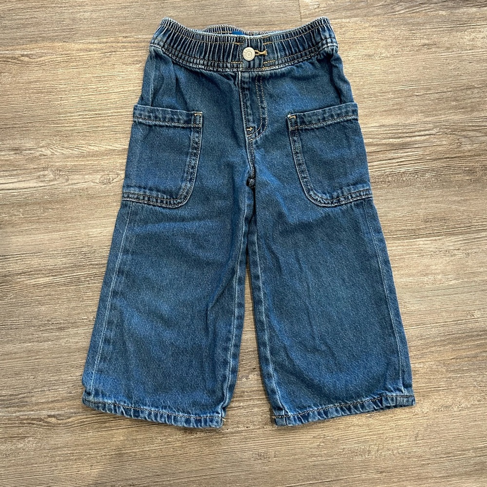Old Navy Kids Wide-Leg Denim Cargo Pants - Dark Blue